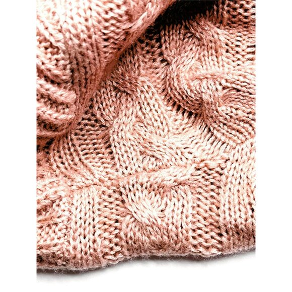 Womens Cable Knit Sweater Tunic Cowl Neck XL Oversized Slouchy Cozy Pink - Picture 13 of 13